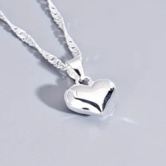 Elegant S925 Sterling Silver Adjustable Puff Heart Pendant Necklace - Picture 3 of 5